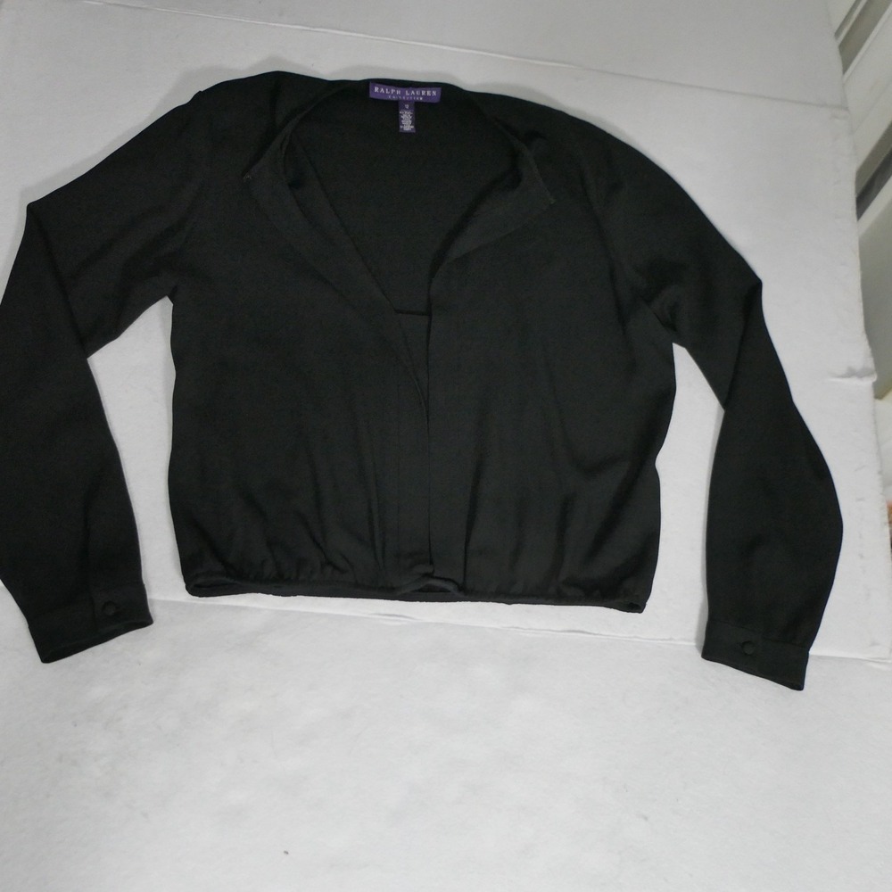 Ralph Lauren Purple Label Womens Blouse 12 Black Long Sleeve Minimalist Simple - Picture 7 of 15